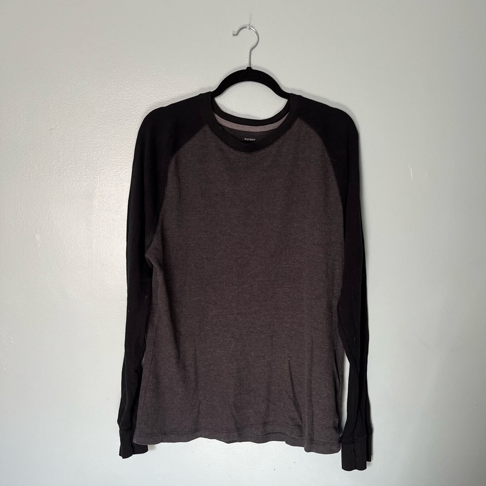 Old Navy Soft Washed Waffle Knit Long Sleeve Shirt Men’s Large Black and Grey